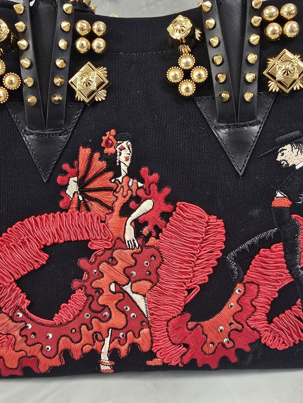 🔥RARE🔥 Christian Louboutin Tote Bag with Red Embroidered Flamenco Motif - Picture 6 of 16